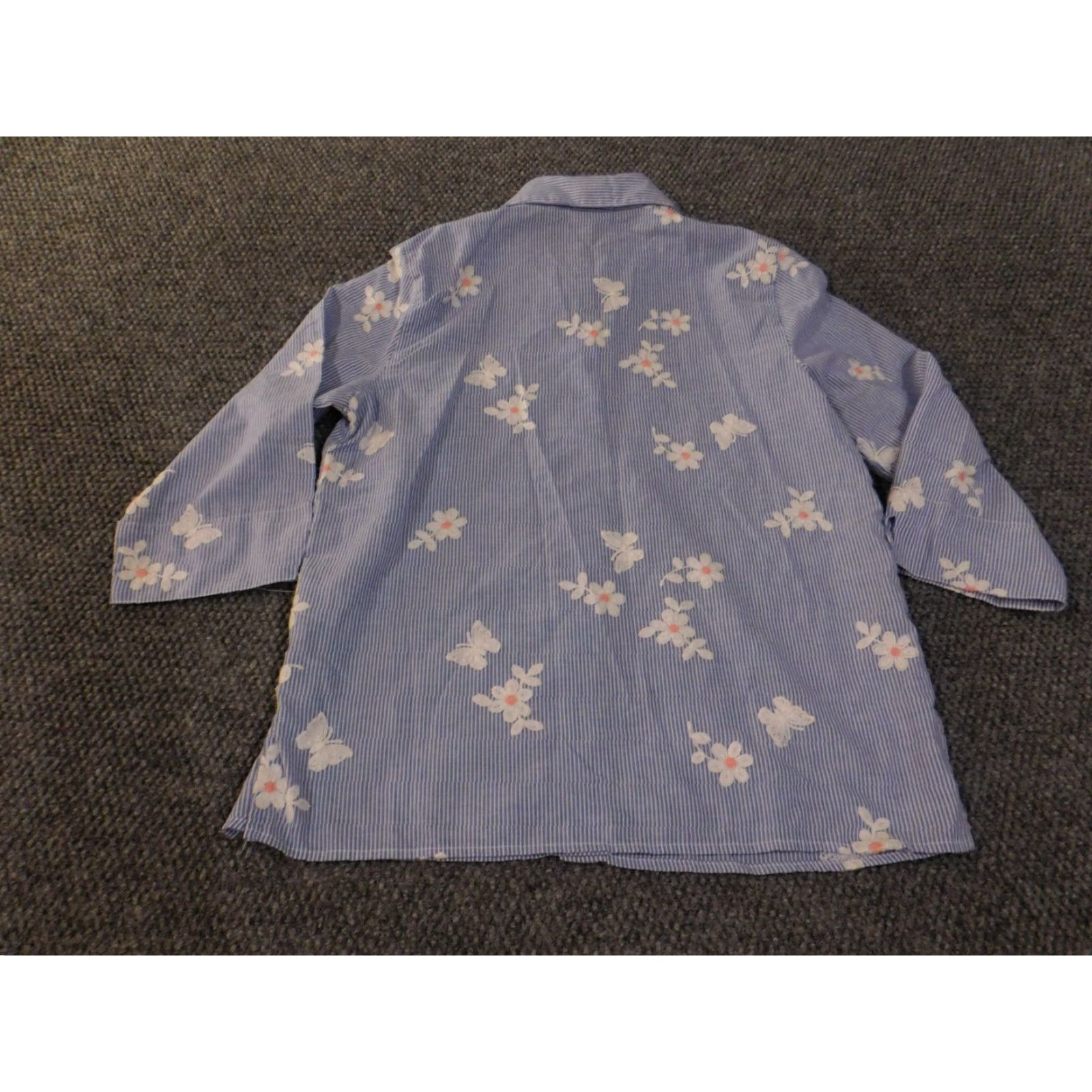 Vintage Alfred Dunner Button-Up Shirt Womens Small Blue Striped Embroidered Knit Polyester Spandex Long Sleeve Casual Size S / US 4 / IT 40 - 7 Thumbnail