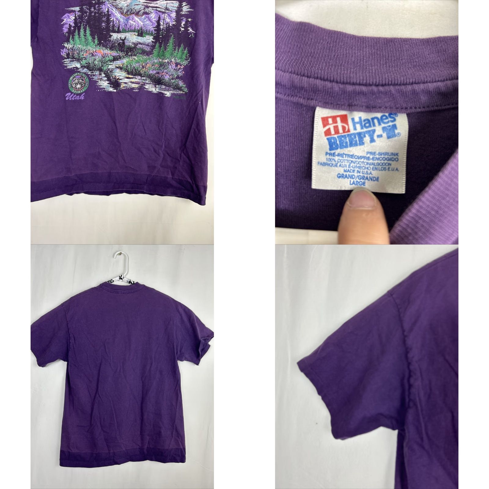 Hanes VINTAGE Hanes Mountain Spirit Utah Landscape 1993 Tee T-Shirt Women L Purple 1990s Cotton Nature Shirt Size L / US 10 / IT 46 - 8 Thumbnail