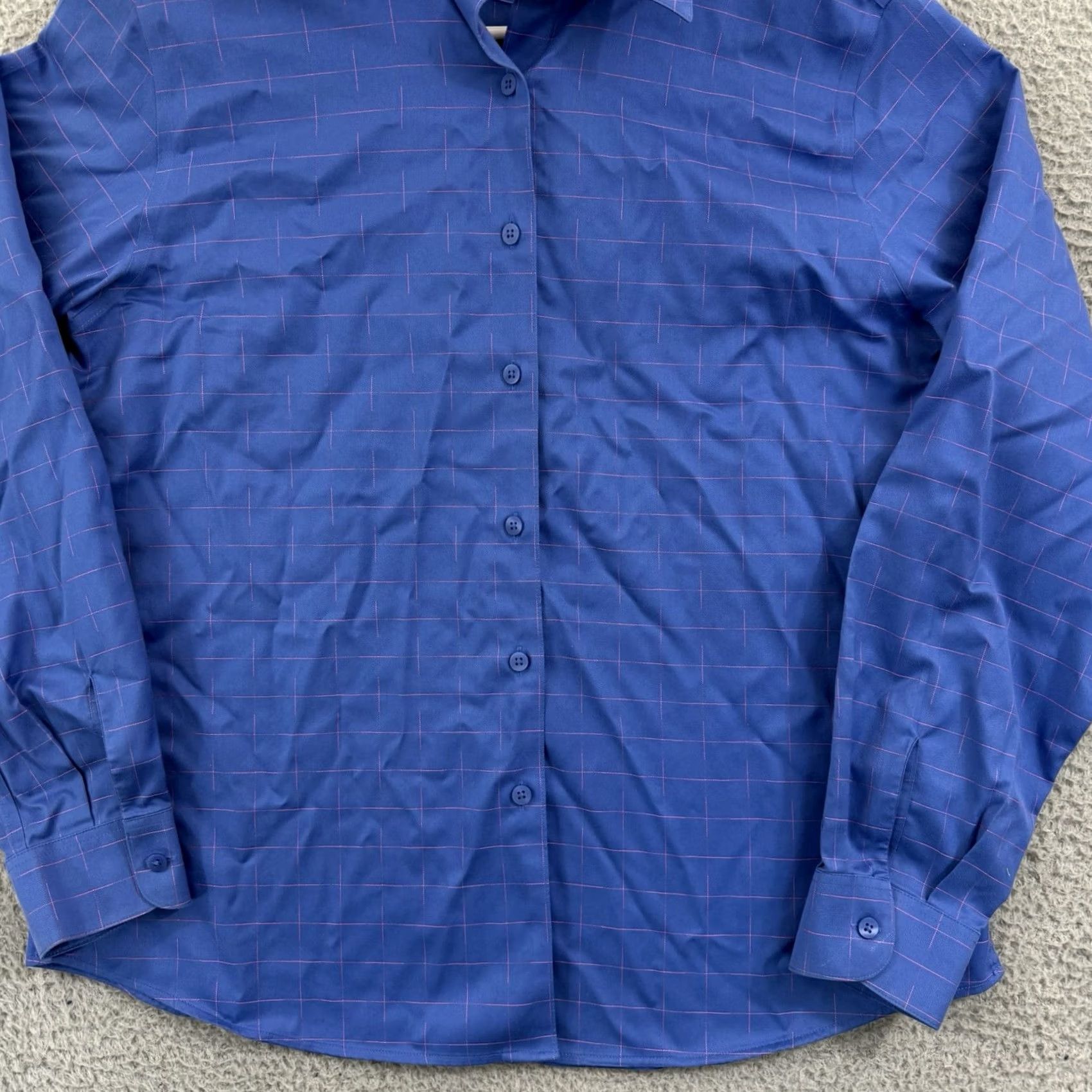 Vintage Foxcroft Shirt Womens 12 Blue Check Button-Up Collared Non-Iron Wrinkle Resistant Easy Care Casual Business Travel Regular Long Sleeve Cotton Size XL / US 12-14 / IT 48-50 - 2 Thumbnail