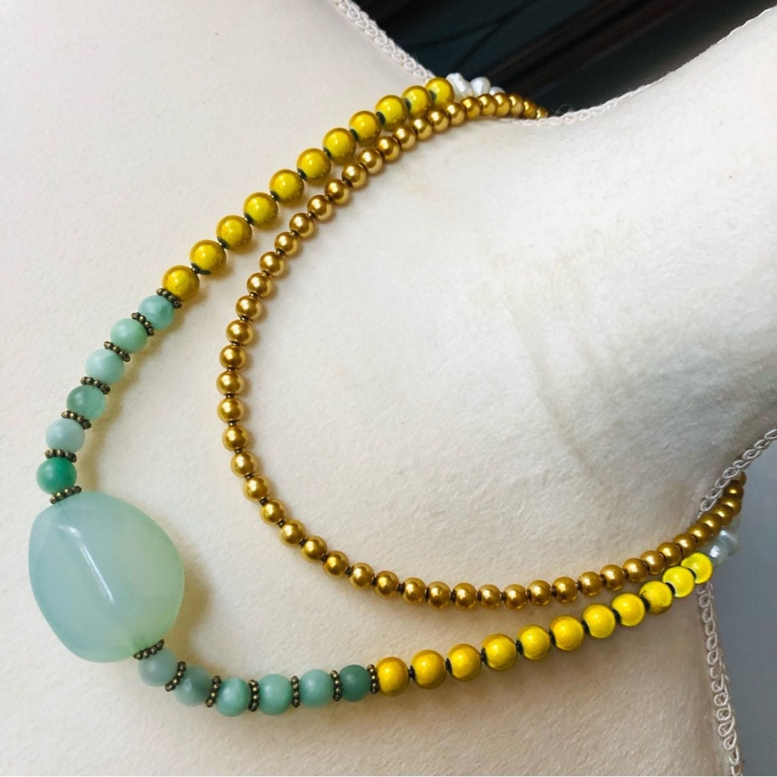 Handmade Handcrafted repurpose double strand mixed bead Pearl necklac Size ONE SIZE - 1 Thumbnail