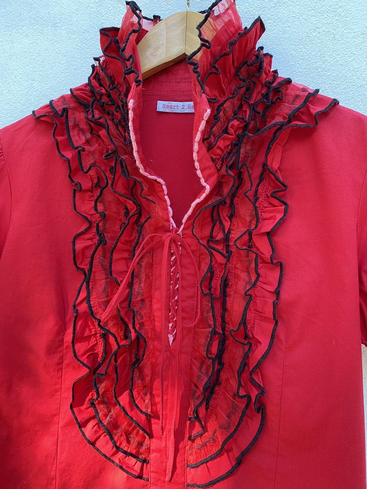 Designer × Japanese Brand Heart 2 Heart Y2K red ruffle blouse shirt Size XS / US 0-2 / IT 36-38 - 8 Thumbnail