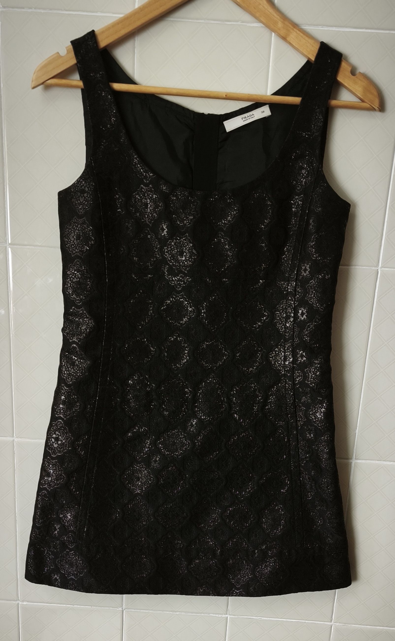 Prada Black brocade fabric silk mini dress Size XS / US 0-2 / IT 36-38 - 1 Thumbnail