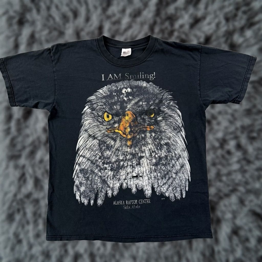 Anvil Vintage Bald Eagle Alaska Raptor Center Shirt Mens Large Black 90s Short Sleeve Size US L / EU 52-54 / 3 - 1 Thumbnail