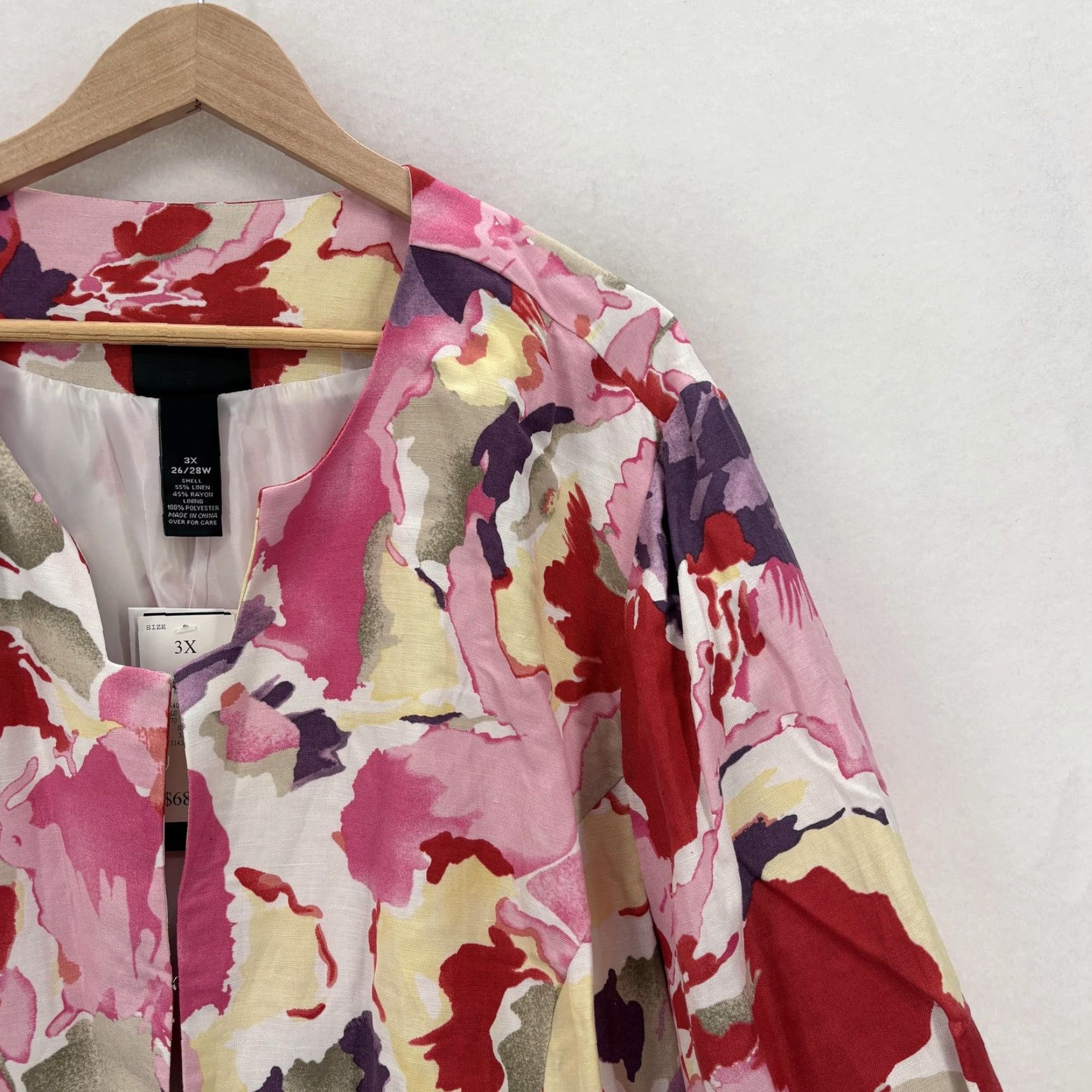 Vintage Maggie Barnes Jacket 3X Womens Multi Floral Linen Blend Open Front Collarless Size XXL / US 16-18 / IT 52-54 - 2 Thumbnail