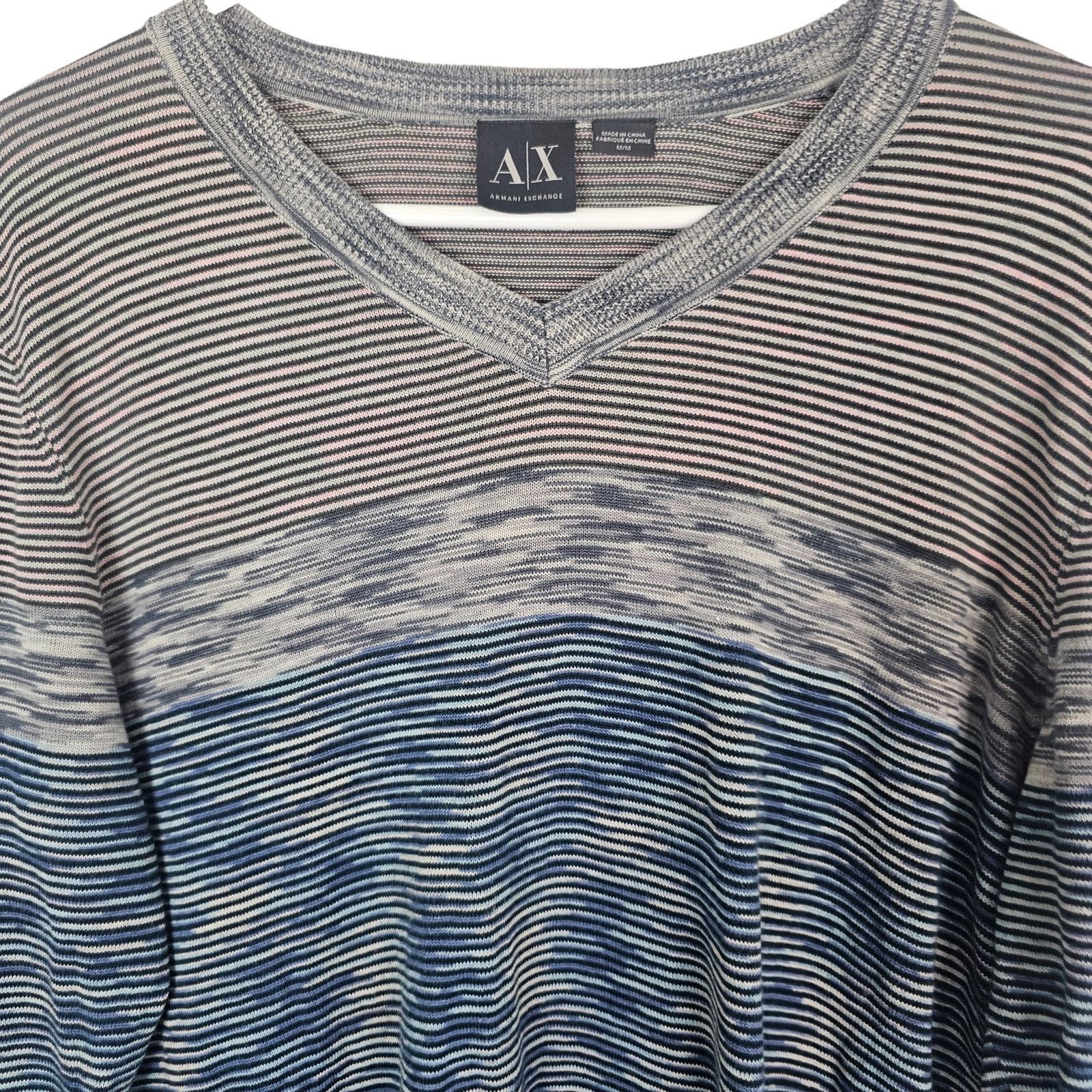 Armani Exchange Armani Exchange Mens Striped V-Neck Sweater Size M Designer Size US M / EU 48-50 / 2 - 2 Thumbnail