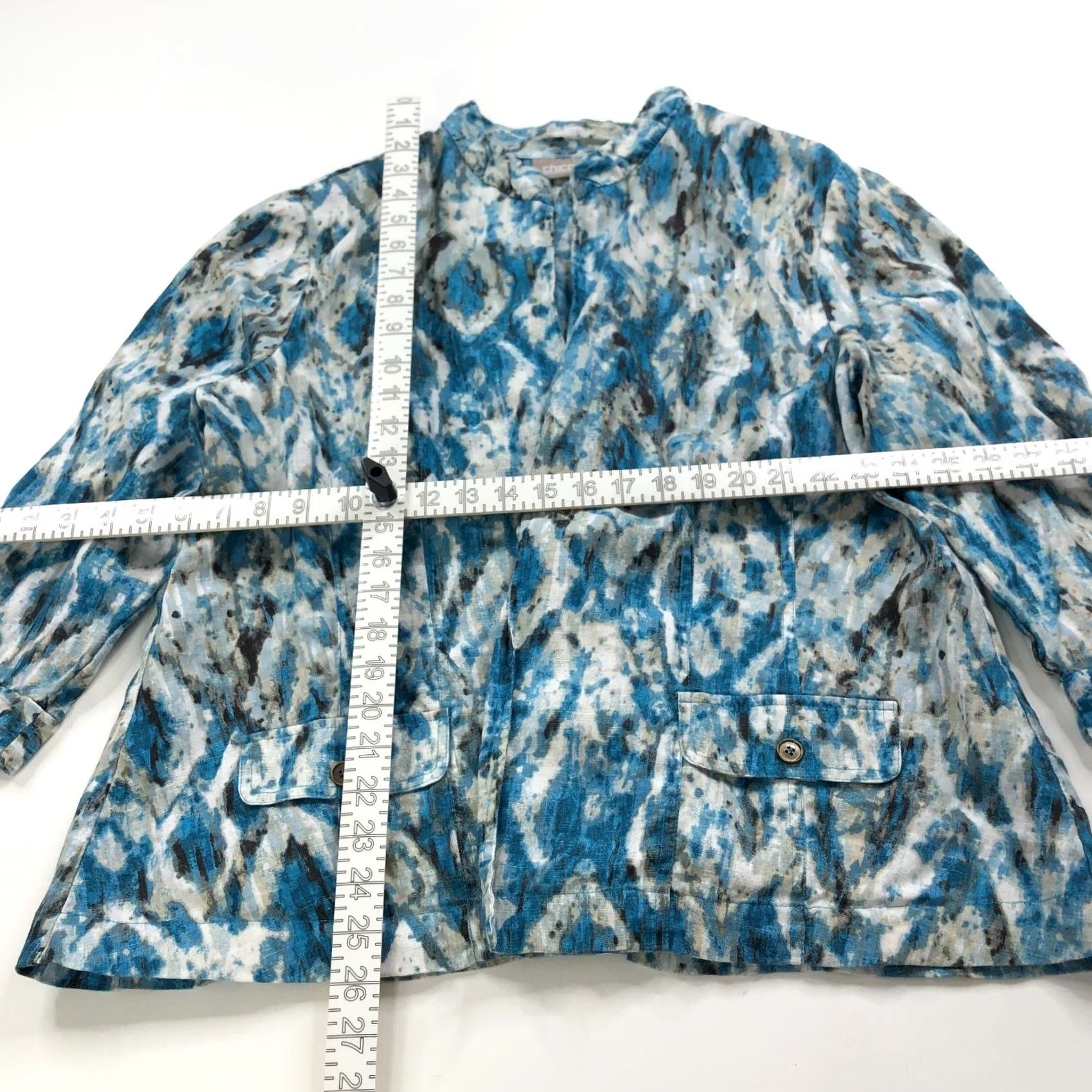 Vintage Chico's Cardigan Womens 3 Blue Linen Open Front All Over Print 100% MINT Size XS / US 0-2 / IT 36-38 - 3 Thumbnail