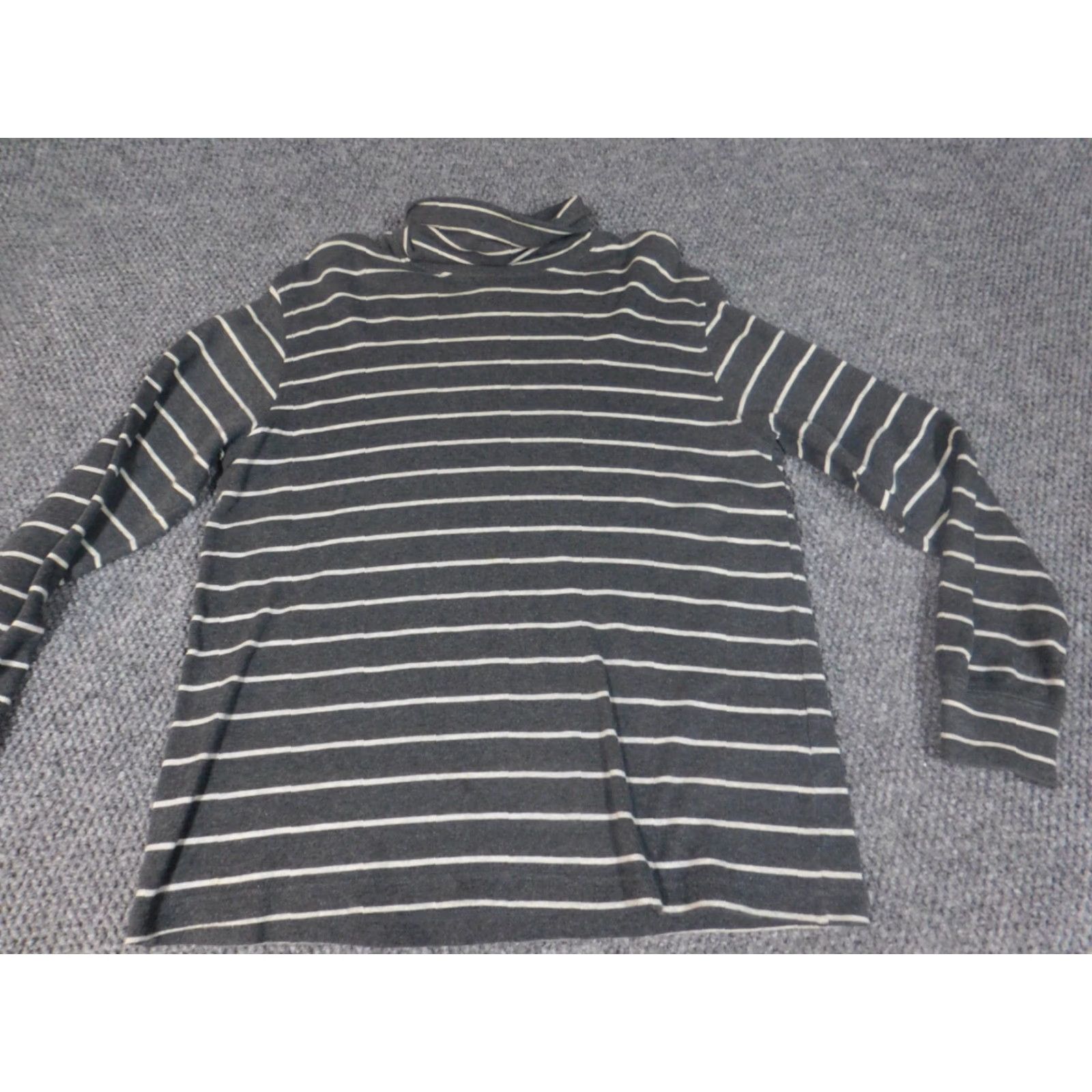 Jones New York Jones New York Womens Sweater L Gray Striped Pullover Knit Open-Knit Long Sleeve Round Neck Sports Logo 100% Cotton Regular Size L / US 10 / IT 46 - 3 Thumbnail