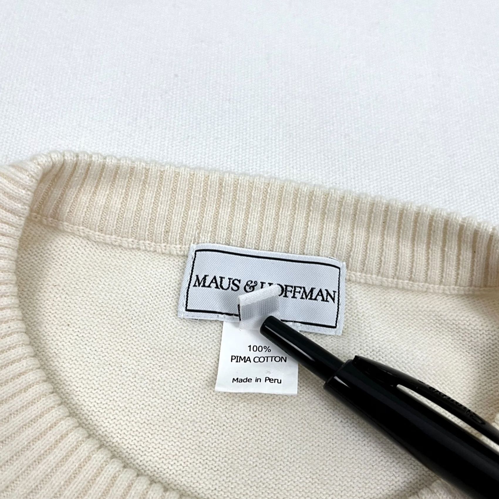 Vintage Maus & Hoffman Sweater Mens L Ivory Striped Pima Cotton Knit Crewneck Smart Prep Vintage? No Size US L / EU 52-54 / 3 - 3 Thumbnail
