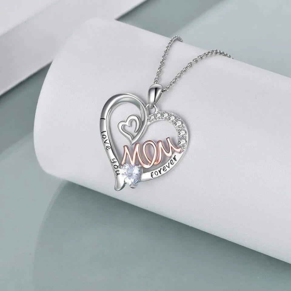 Jewelry Elegant White K Plated Love Heart Mom Pendant Size ONE SIZE - 2 Thumbnail