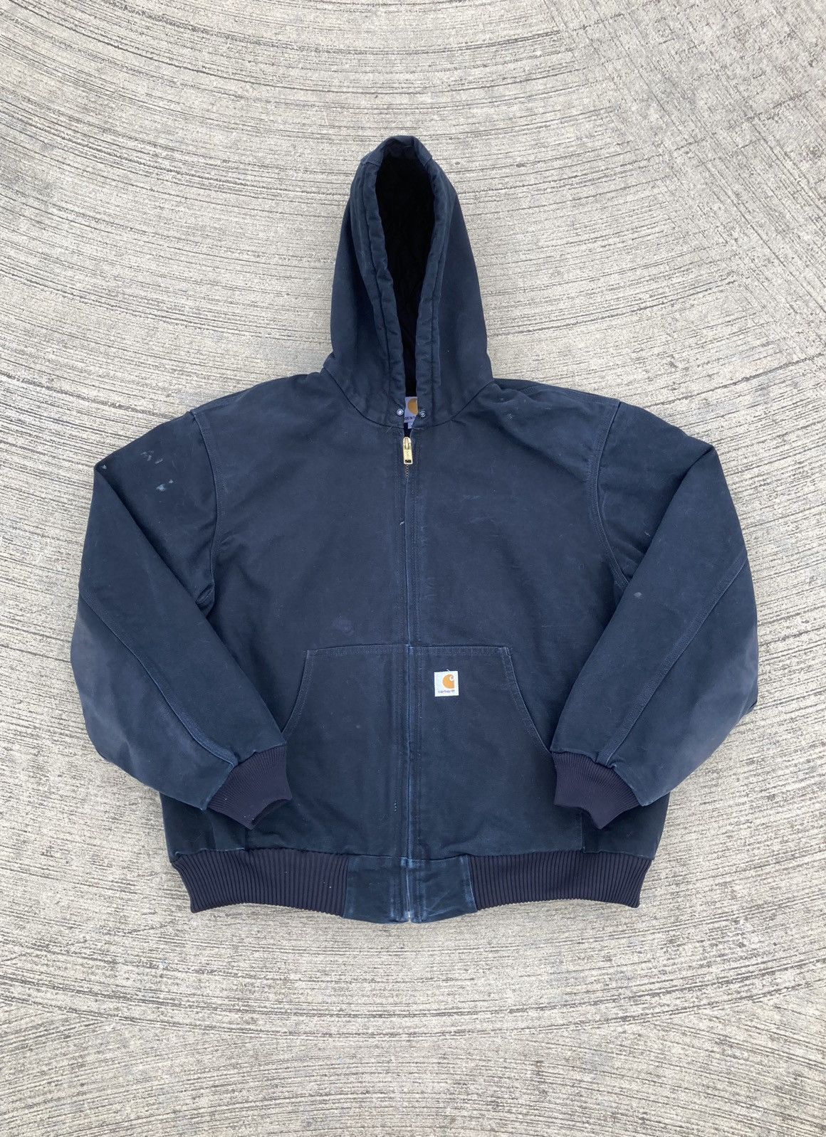 image of Faded Blackcarhartt Jacket Black Carhartt Hooded Jacket, Men's (Size XL)