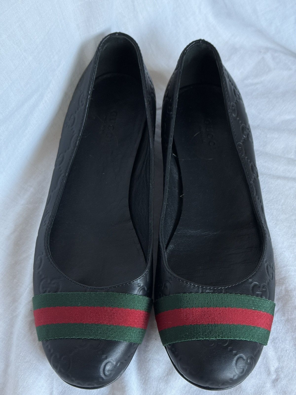 Gucci Gucci Black Leather Monogram Web Ballet Flats Size US 8 / IT 38 - 4 Thumbnail