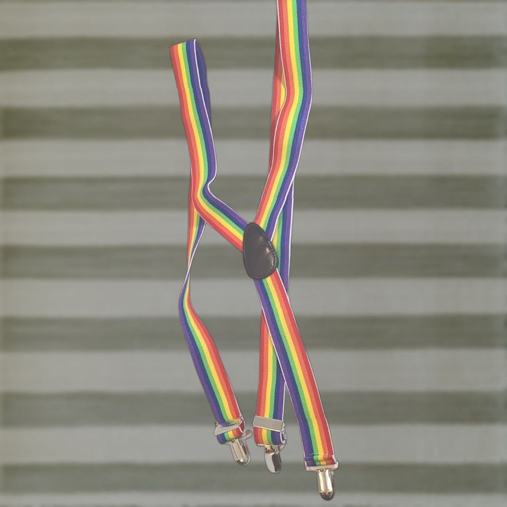 Rainbow Rainbow Suspenders 1.5" Wide Stretch Pride Cosplay Belt Mens Suspender Clip Multicolor Elastic Nylon Polyester Adjustable Striped 90s? Size ONE SIZE - 1 Thumbnail