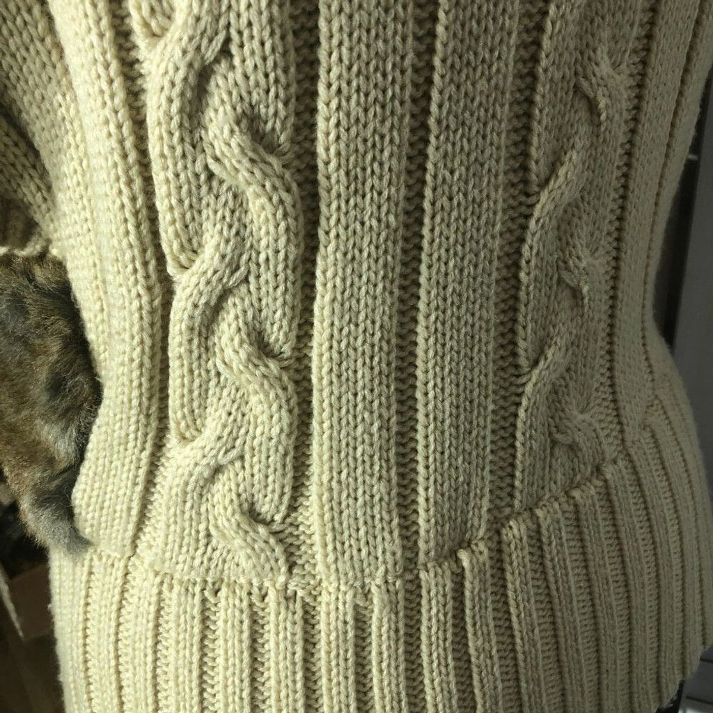 Vintage 90s Y2K Faux Fur vest wool brown beige cable knit w/ hood S Size S / US 4 / IT 40 - 7 Thumbnail