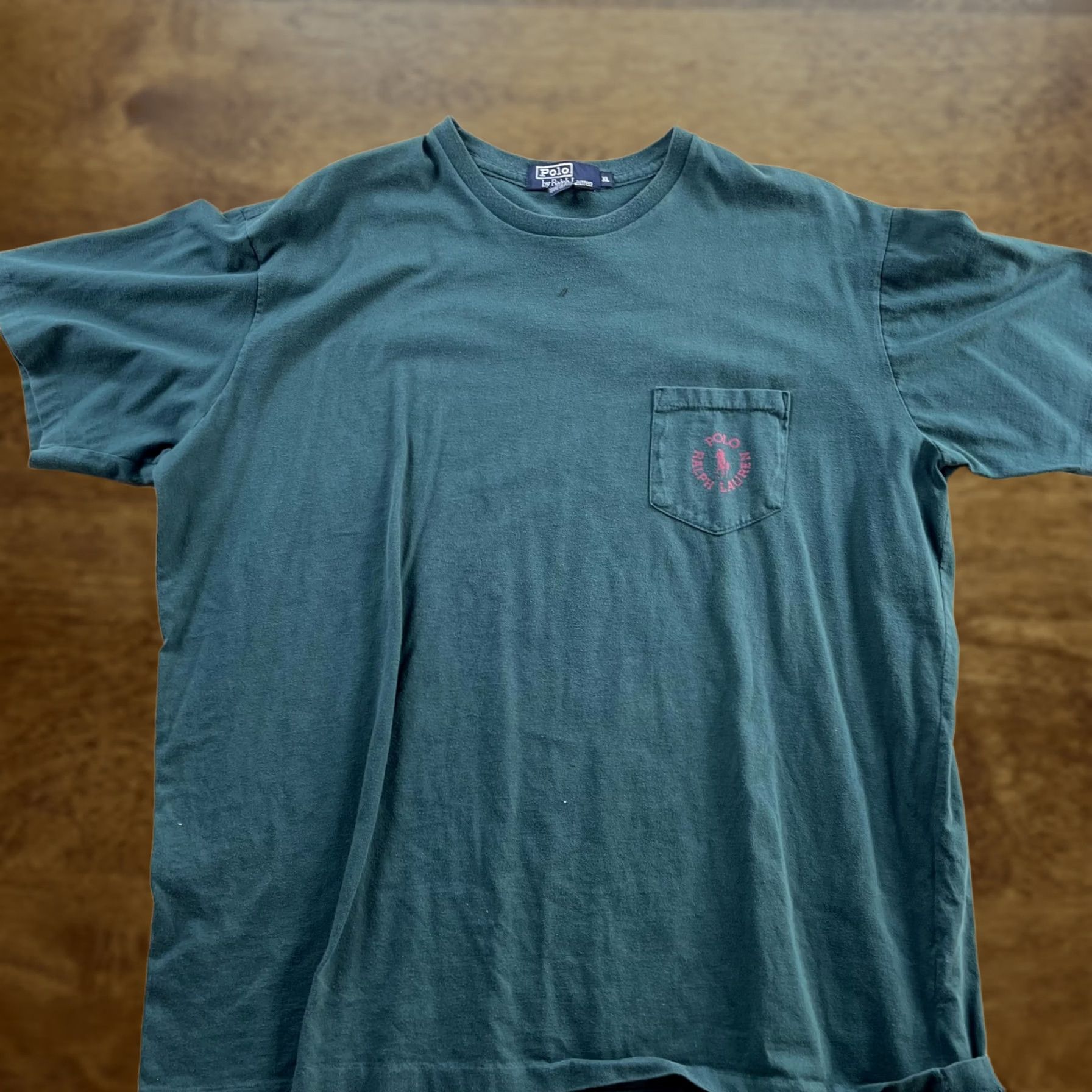 Polo Ralph Lauren VINTAGE Polo Ralph Lauren Shirt Mens XL Green Crew Pocket Tee T Shirt Made USA Size US XL / EU 56 / 4 - 1 Thumbnail