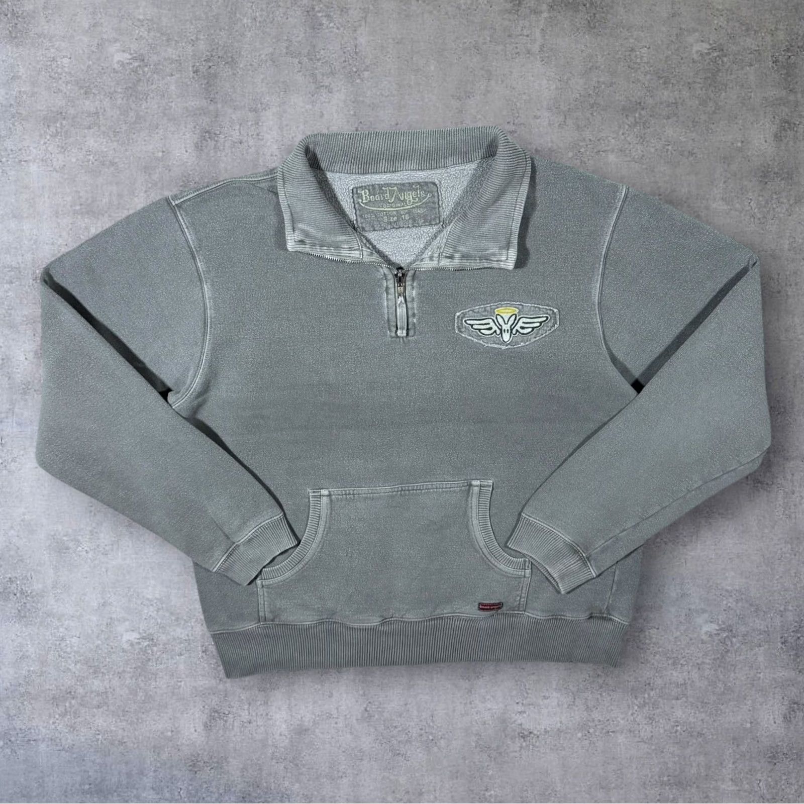 Vintage Kangaroo Poo Early 00's Surfer Poo Grey 1/4 Zip Sweatshirt Women's 16 Washed Pullover Size XXL / US 16-18 / IT 52-54 - 2 Thumbnail