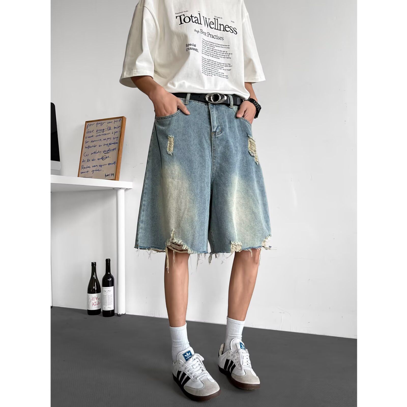 Japanese Brand × Vintage Vintage broken hole loose straight jeans shorts for men Size US 32 / EU 48 - 4 Thumbnail