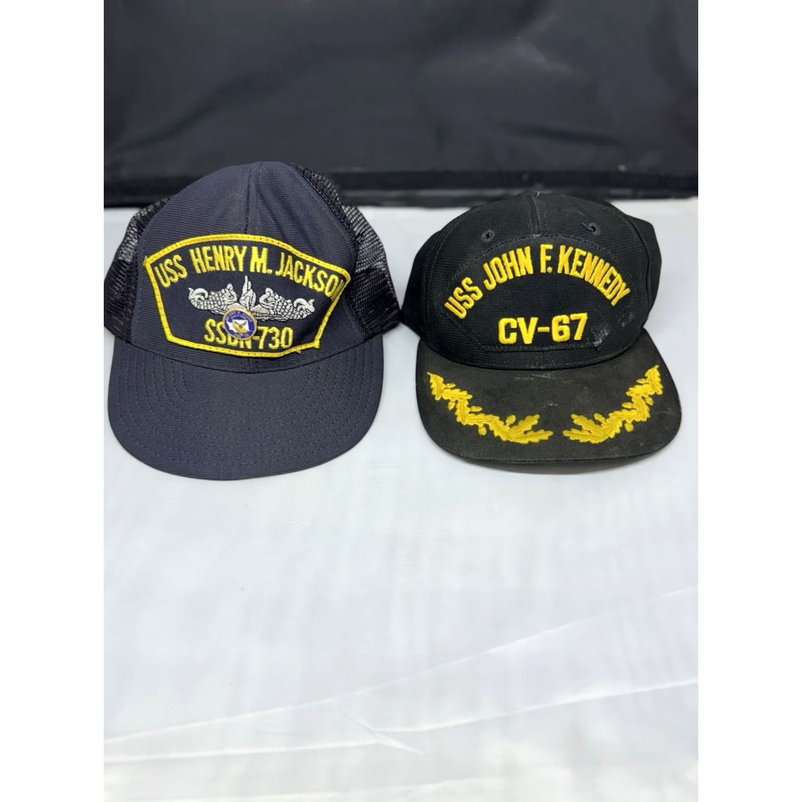 New Era VINTAGE USS Navy Hats – 2 Blue Adjustable OS Snapback Hats JFK CV-67 Henry M Jackson SSBN-730 New Era Men Size ONE SIZE - 2 Thumbnail