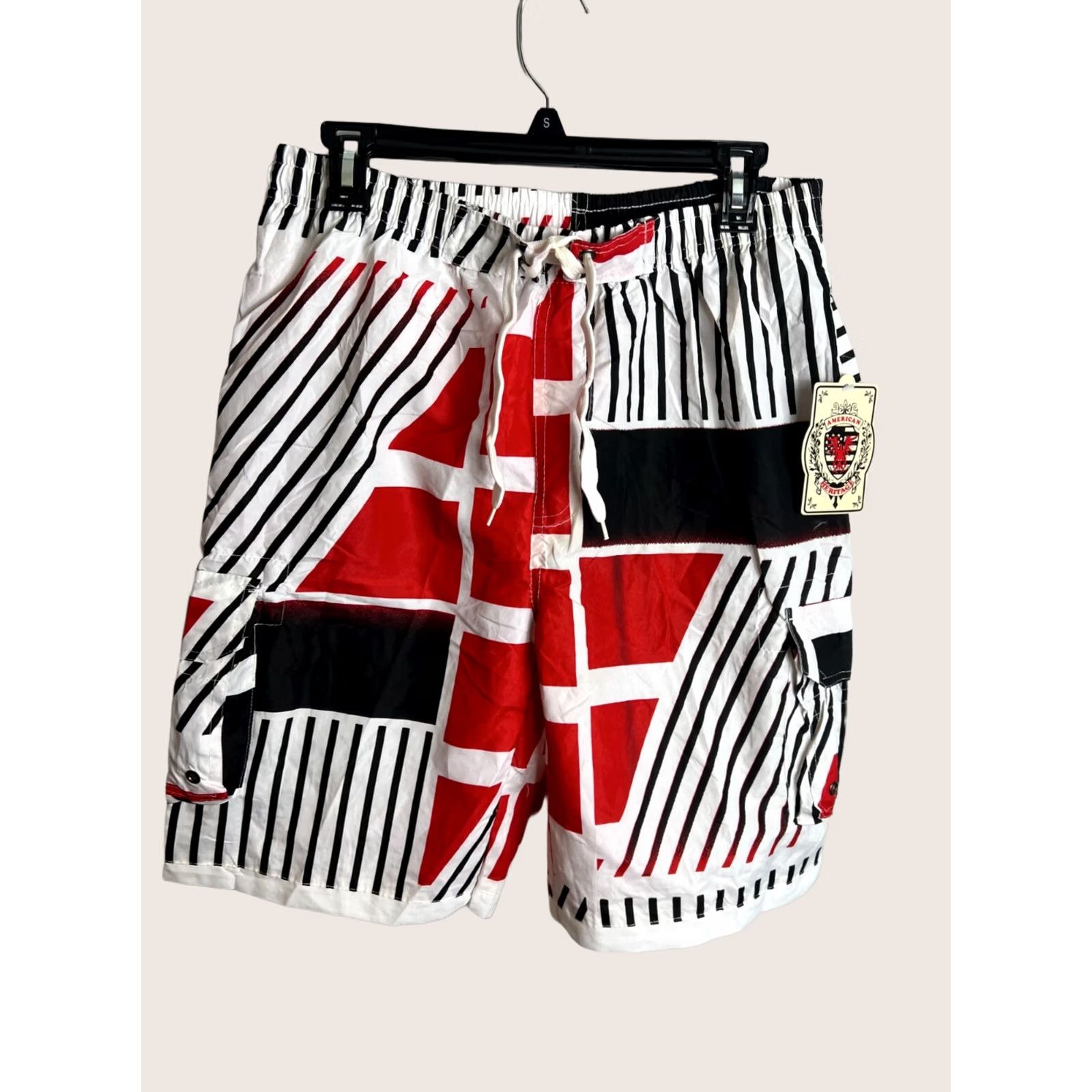 Vintage American Heritage Men's XL Swim Trunks Red White Elastic Lined Bathing Suit New Size 46R - 1 Thumbnail
