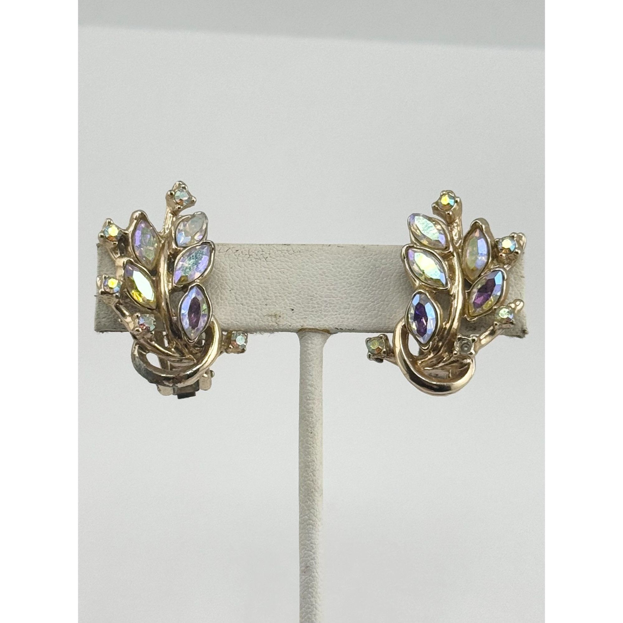 Vintage Vintage gold tone AB Flower Climber Earrings Size ONE SIZE - 3 Thumbnail