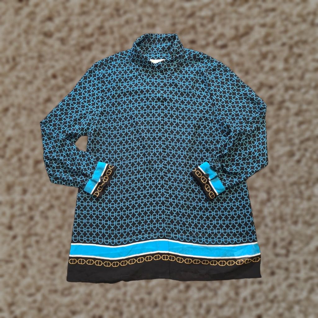 Michael Kors Michael Kors Top Womens Large Black Blue Button Up Geometric Career Casual Size L / US 10 / IT 46 - 1 Thumbnail