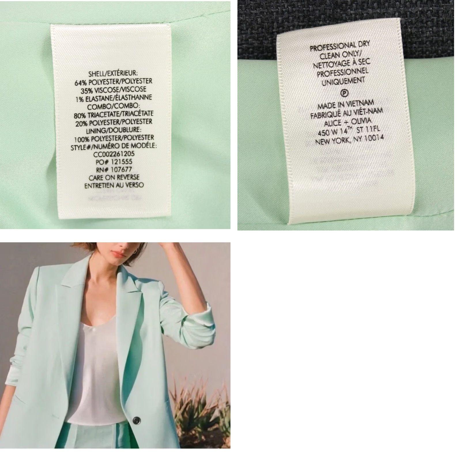 Alice + Olivia Alice + Olivia Women's Blazer Mint Green XS Denny Notch Collar Rolled Cuffs Boyfriend Size XS / US 0-2 / IT 36-38 - 8 Thumbnail