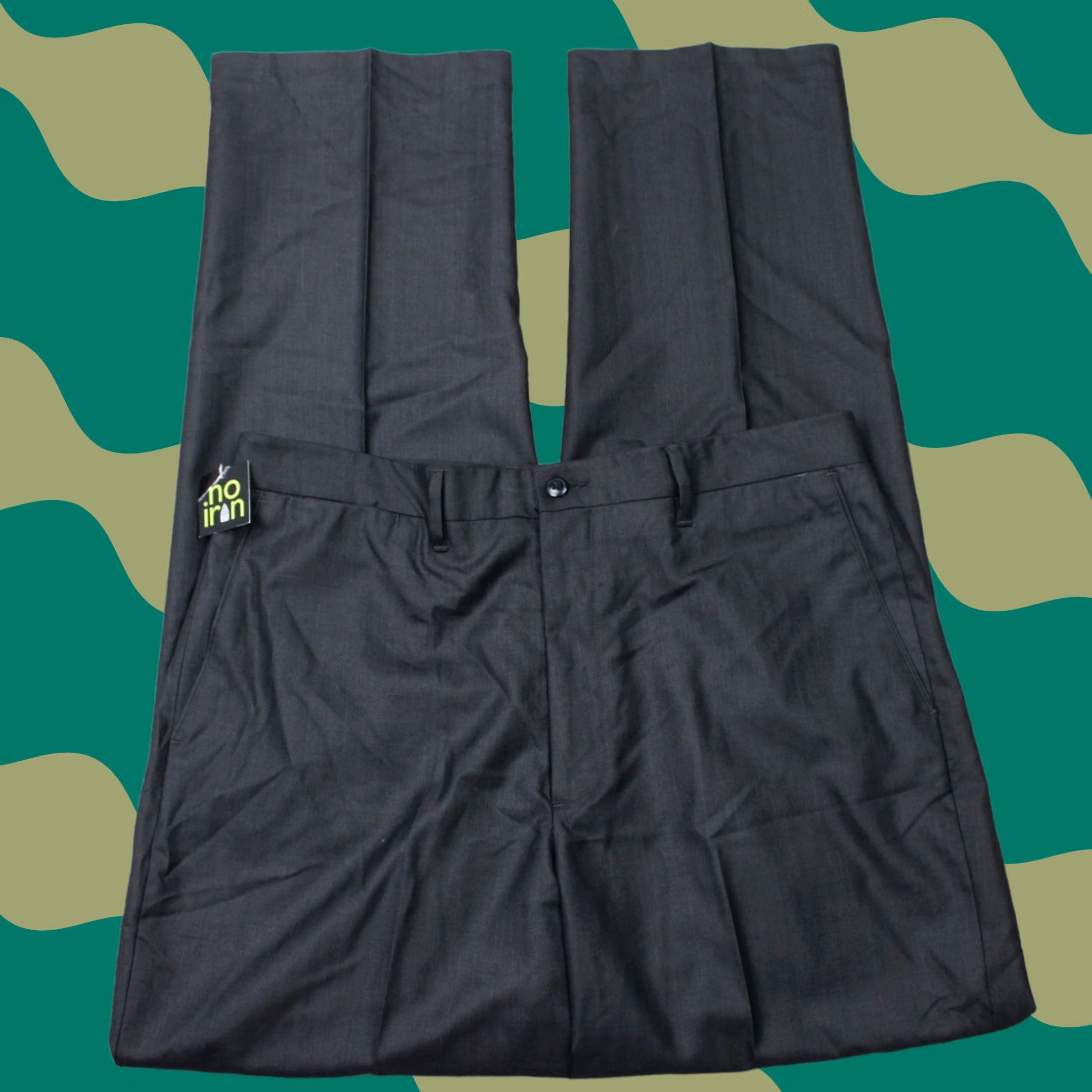 Liz Claiborne Claiborne Pants Mens 36 x 34 Black Pleated No Iron Sharkskin Dress Pants Regular Rise 10-12 In Cuffed Knit Linen Blend Wool Polyester Rayon Size US 36 / EU 52 - 1 Thumbnail