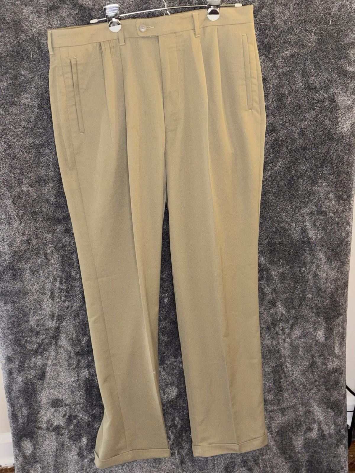 Liz Claiborne Claiborne 34x32 Khaki Dress Pants Cuffed Polyester Mens Size US 34 / EU 50 - 2 Thumbnail