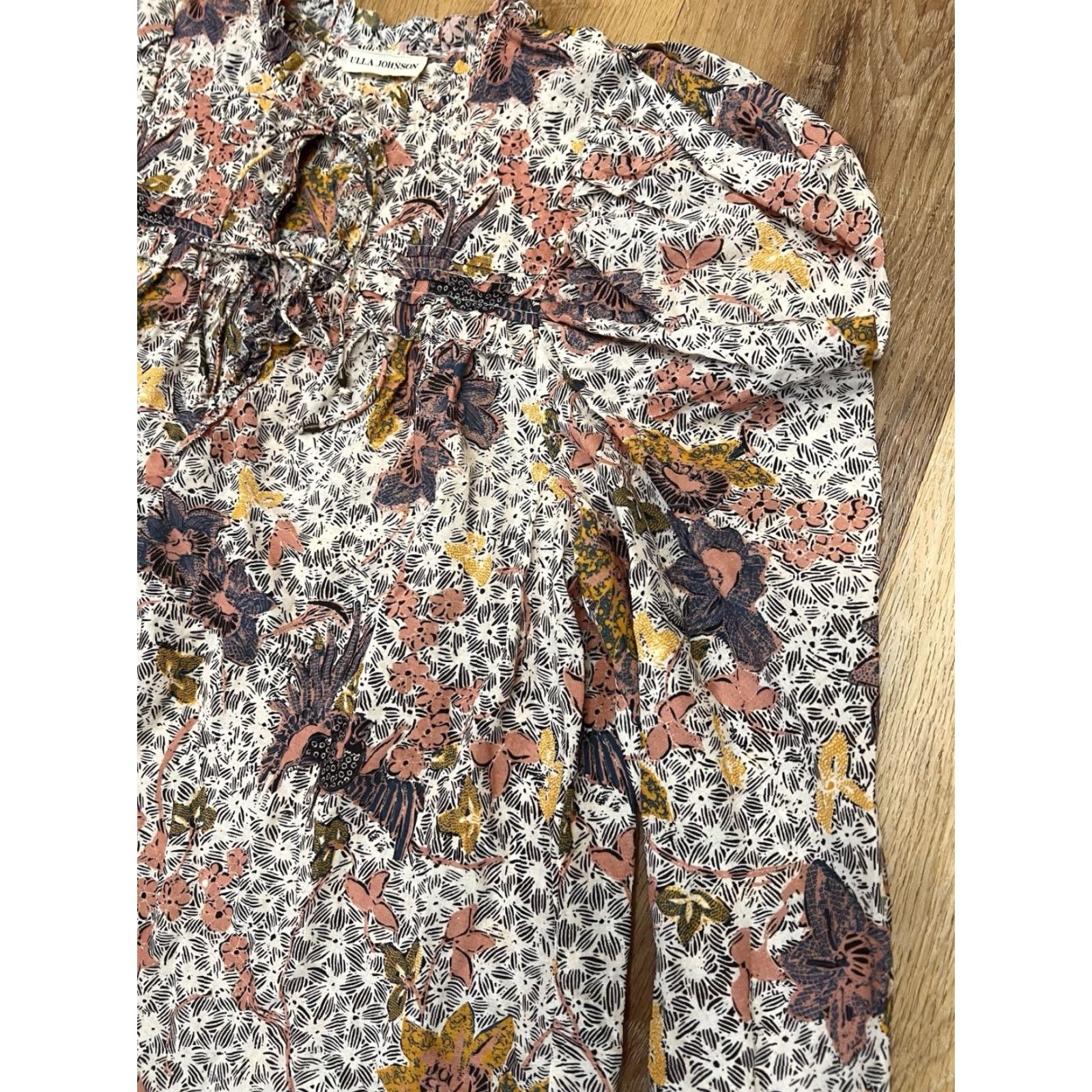 Ulla Johnson Ulla Johnson Blouse V-Neck Puff Sleeve Tiered Ruffles Tie Front Multicolor Floral Casual Womens Size 4 Size S / US 4 / IT 40 - 6 Thumbnail