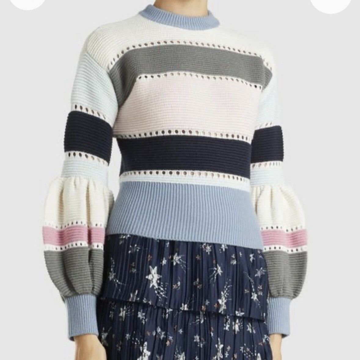 Self-Portrait Self-Portrait Striped Balloon Sleeve Cropped Sweater Size S / US 4 / IT 40 - 2 Thumbnail