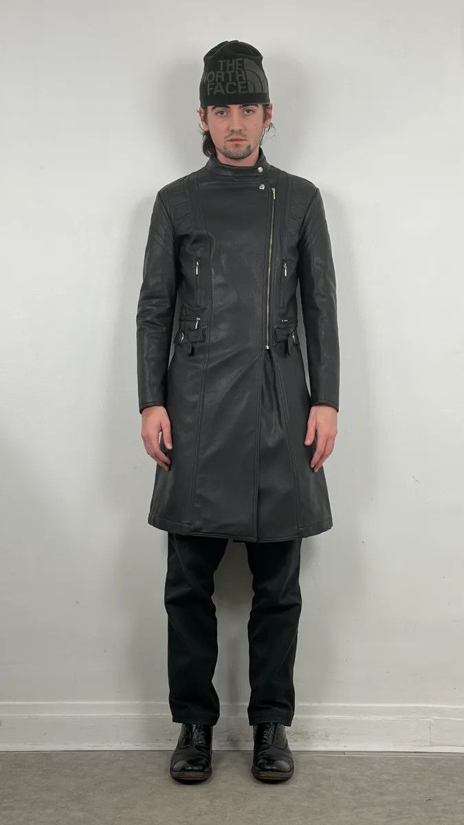 Vintage 2000s Plein Sud Asymmetrical Black Padded Leather Trench Jacket Size US XS / EU 42 / 0 - 2 Thumbnail