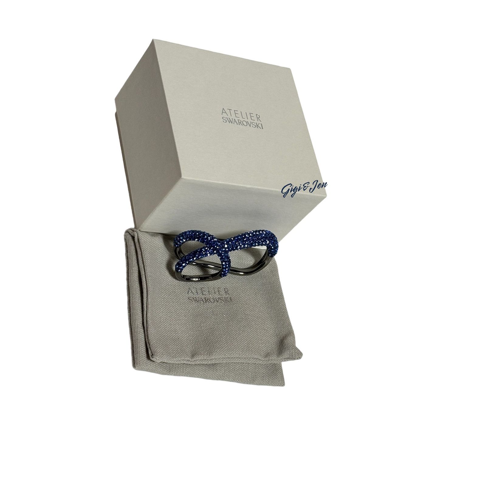 Swarovski Swarovski Tigris double ring Blue Ruthenium plated Size 55/7 Size ONE SIZE - 6 Thumbnail