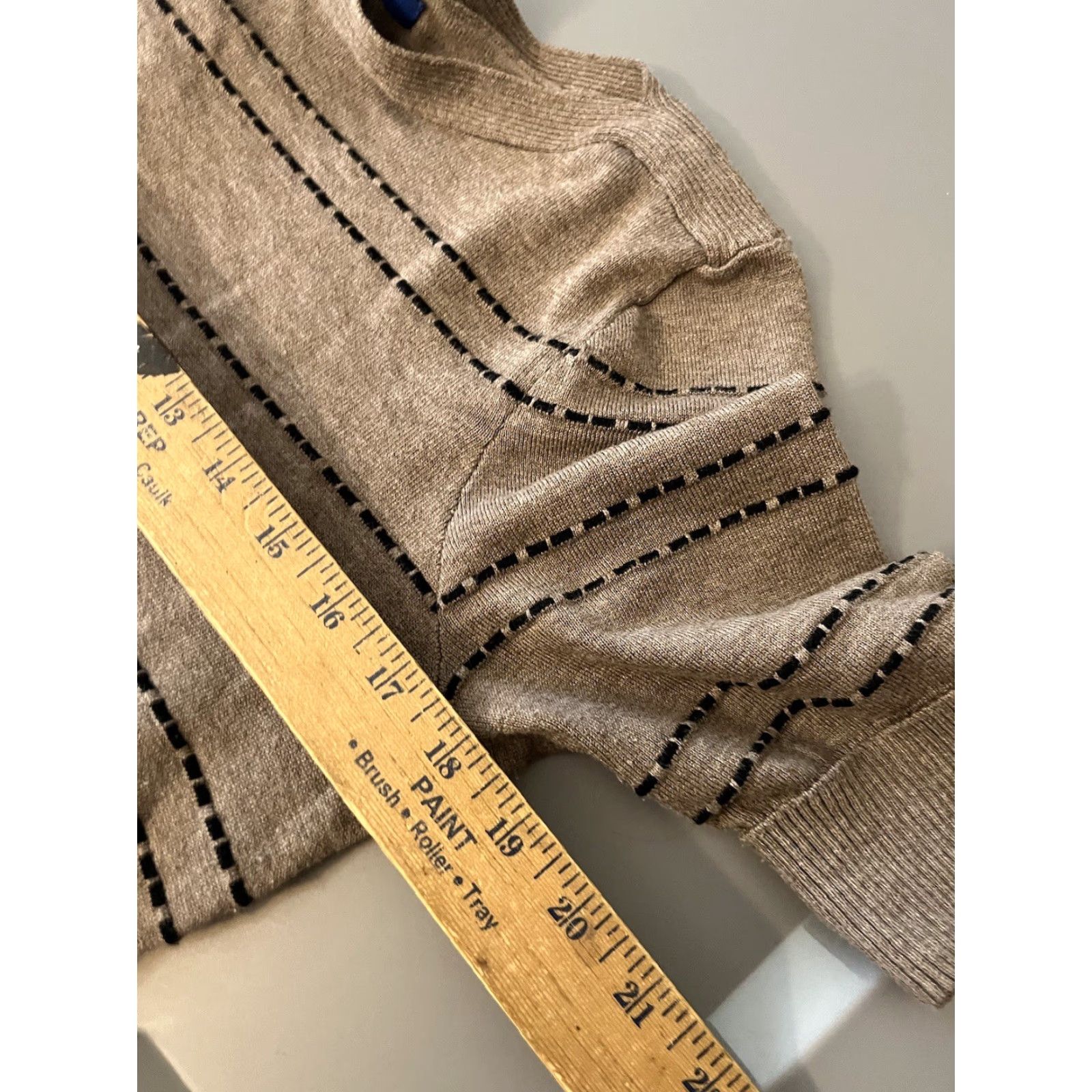 Apt. 9 Apt. 9 Brown Striped Short Sleeve Ruched at Sides Womens Petite Round Neck Sweater Size L / US 10 / IT 46 - 5 Thumbnail