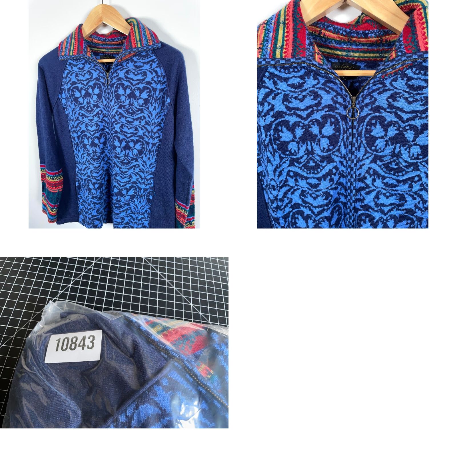 Vintage VINTAGE Icelandic Design Blue Abstract Zip Cardigan Women's XL Lightweight Wool Blend Long Sleeve Collared Knit 90s Preppy Ski Size XL / US 12-14 / IT 48-50 - 9 Thumbnail