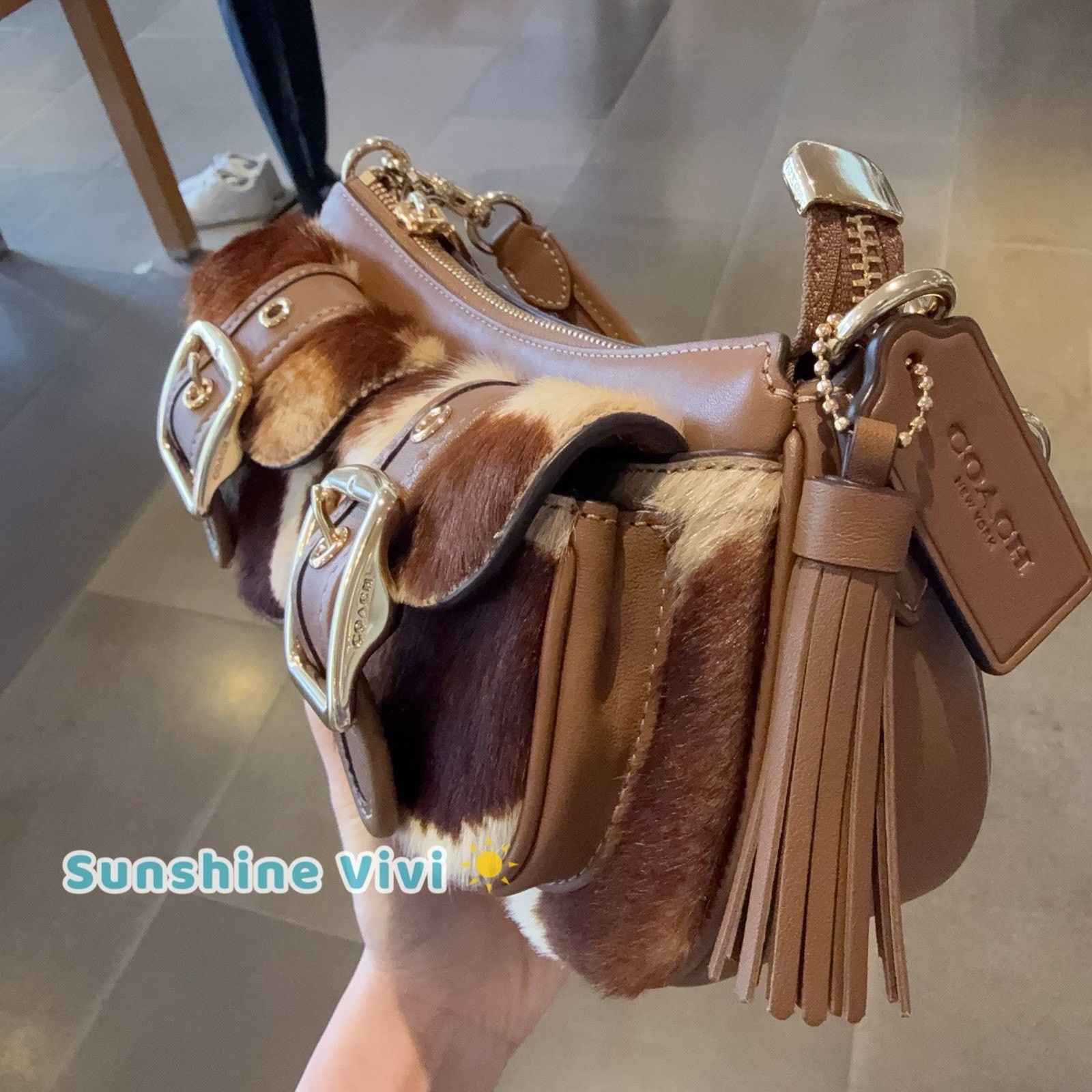 Coach NWT COACH Ashton Shoulder Bag In Haircalf Cow CDW47 Gold Cow Size ONE SIZE - 3 Thumbnail
