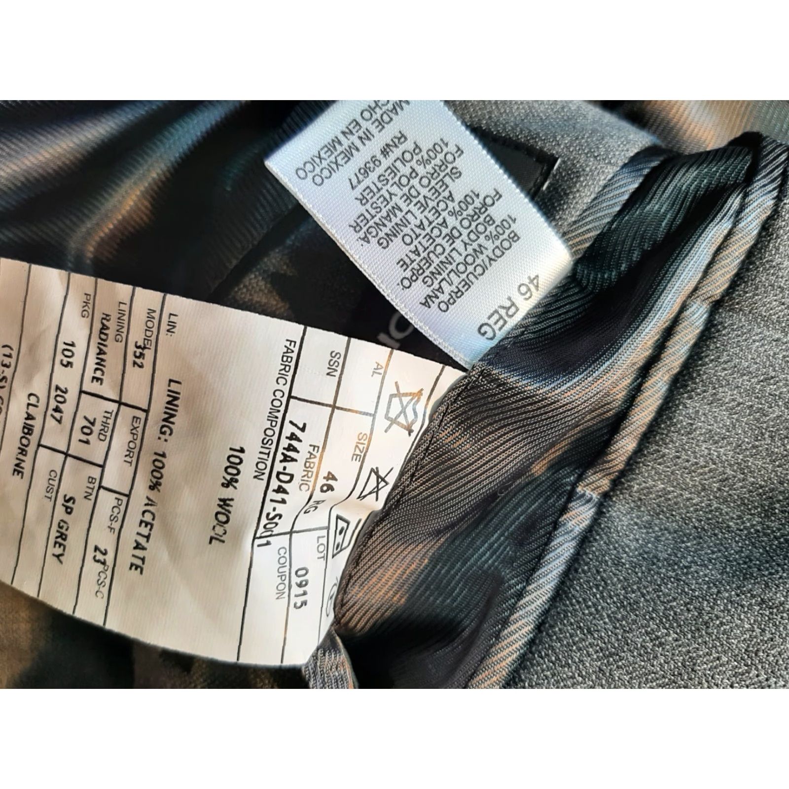 Liz Claiborne Claiborne Mens Suit 46R Wool Gray Regular 2 Piece Suit Men Chest 46 Classic Solid Wool Gray Mens Size 46R - 5 Thumbnail