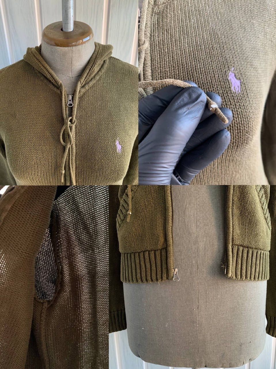 Polo Ralph Lauren × Vintage Vintage Polo Ralph Lauren Women's Green Knit Full Zip Hoodie Size S / US 4 / IT 40 - 21 Thumbnail