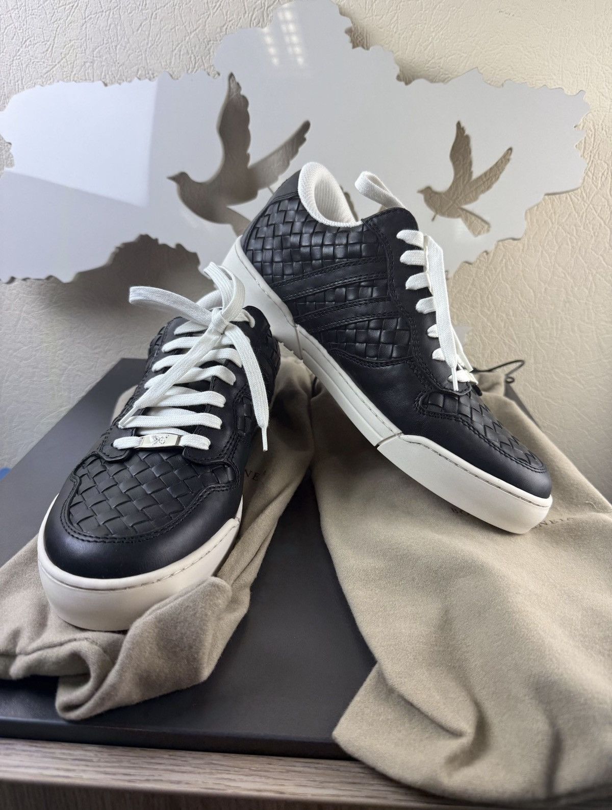 Bottega Veneta NEW* BOTTEGA VENETA Intreciatto Leather Woven Sneakers Black Size US 9 / EU 42 - 1 Thumbnail