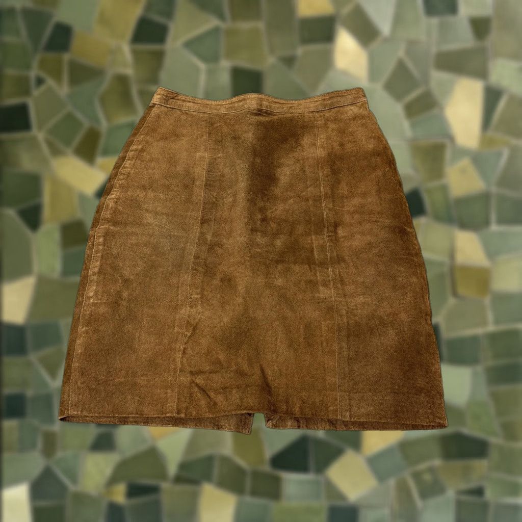 Vintage Gitano Skirt Womens 7/8 Brown Leather Suede Pencil Knee Length Lined High Waist Size 28" / US 6 / IT 42 - 1 Thumbnail