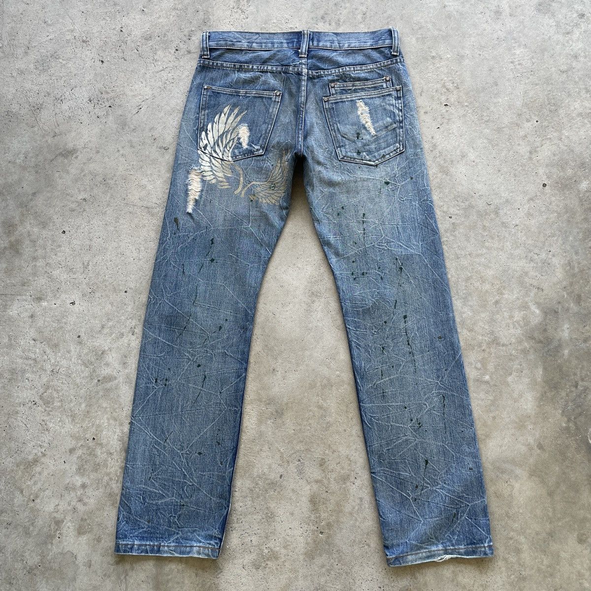 Japanese Brand Rare💥 Vintage Japanese Distressed Splash Painter Faded Jeans Size US 34 / EU 50 - 2 Thumbnail