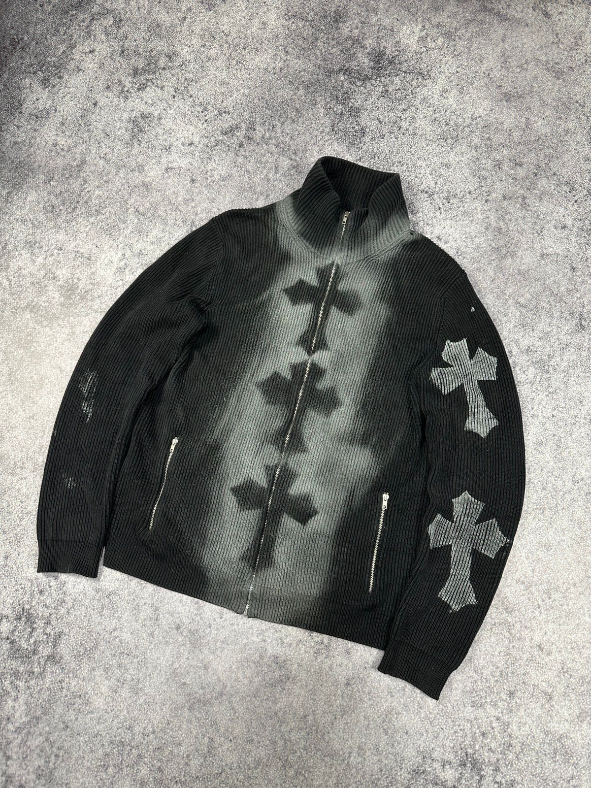 Pre-owned Archival Clothing X Avant Garde Custom Gap Sweater Zip Up Avant Garde Style Crosses Opium L In Dark Gray