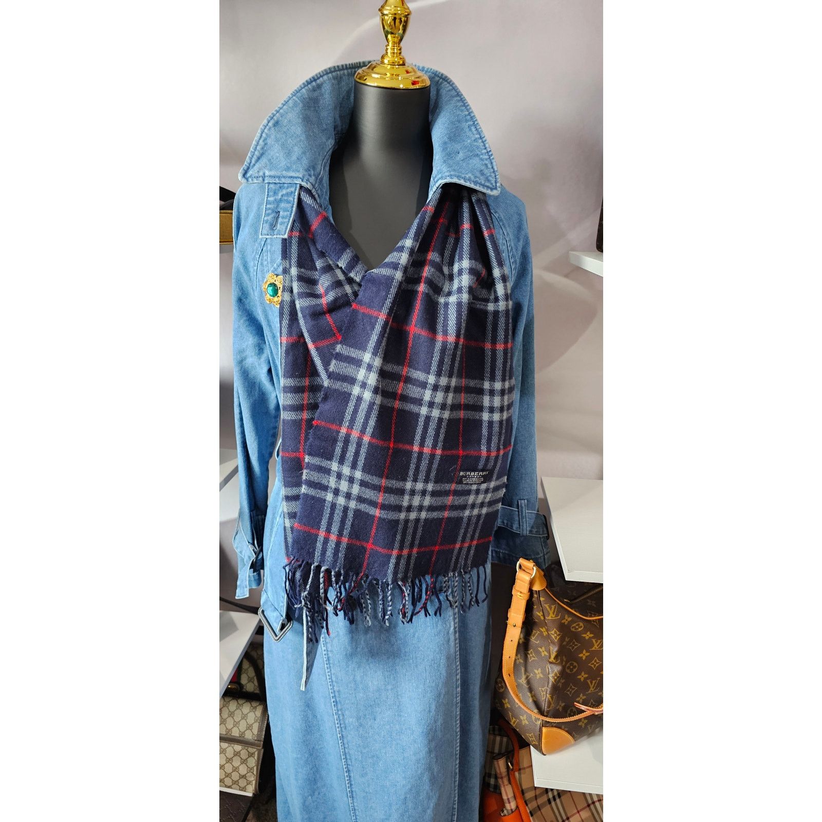 Burberry BURBERRYs of London 100% Lambswool Blue & Red Scarf Size ONE SIZE - 1 Thumbnail