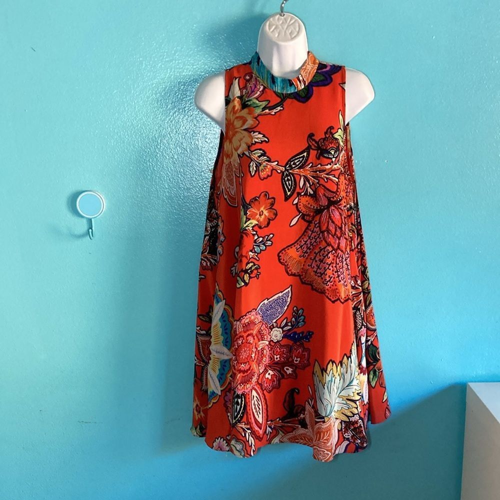 Anthropologie Maeve Size M Orange Chiffon Floral A-Line Dress Vintage Styl Size M / US 6-8 / IT 42-44 - 5 Thumbnail