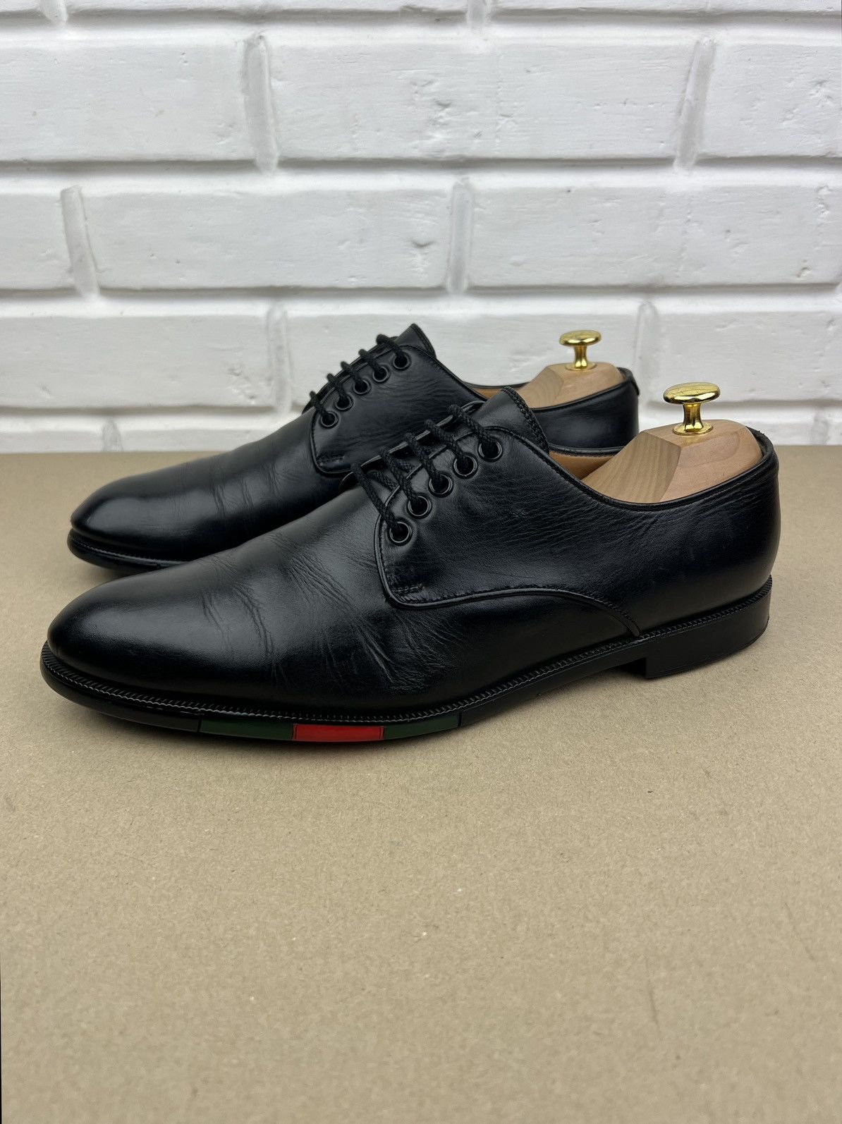 Gucci GUCCI Derby Leather Shoes Lace Up Web Stripe Black Men’s Size US 10.5 / EU 43-44 - 1 Thumbnail