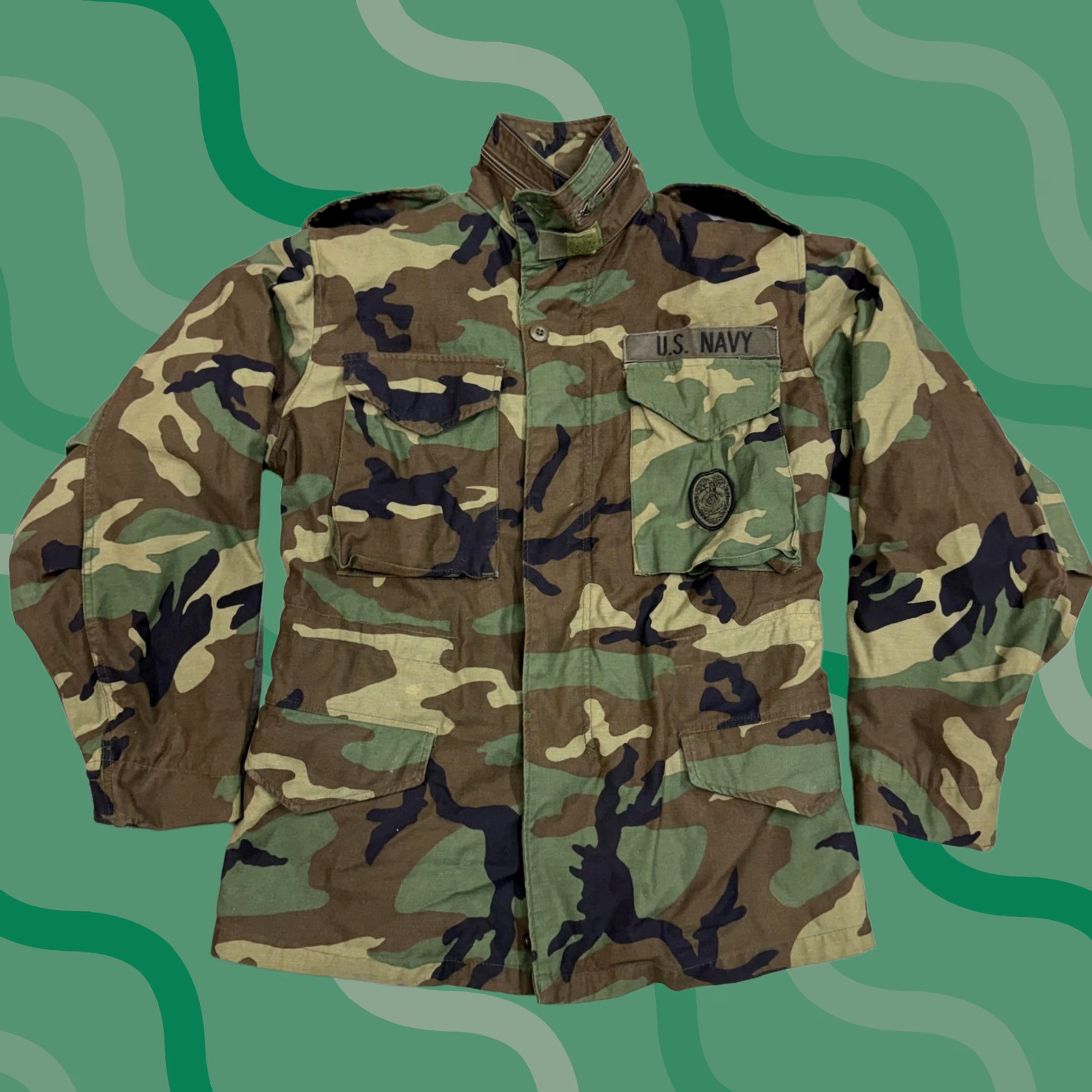 Vintage US Navy Jacket Mens Small Woodland Camo BDU Military Field Coat Law Enforcement Shirt Size US S / EU 44-46 / 1 - 1 Thumbnail