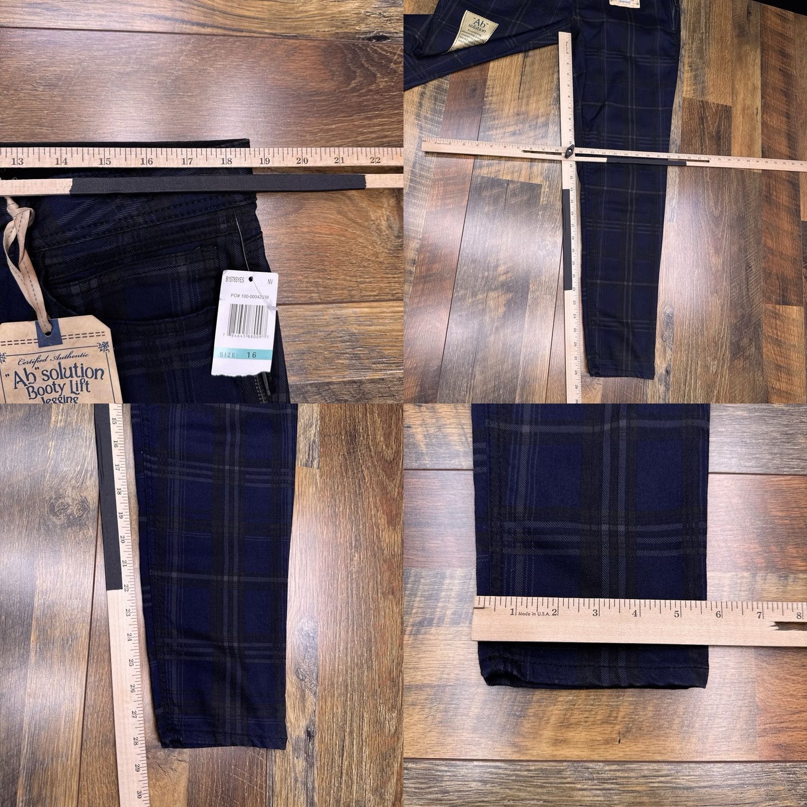 Vintage Democracy Jeans Womens 16 Blue Plaid Mid Rise Stretch Jegging Size 38" / US 16 / IT 52 - 9 Thumbnail