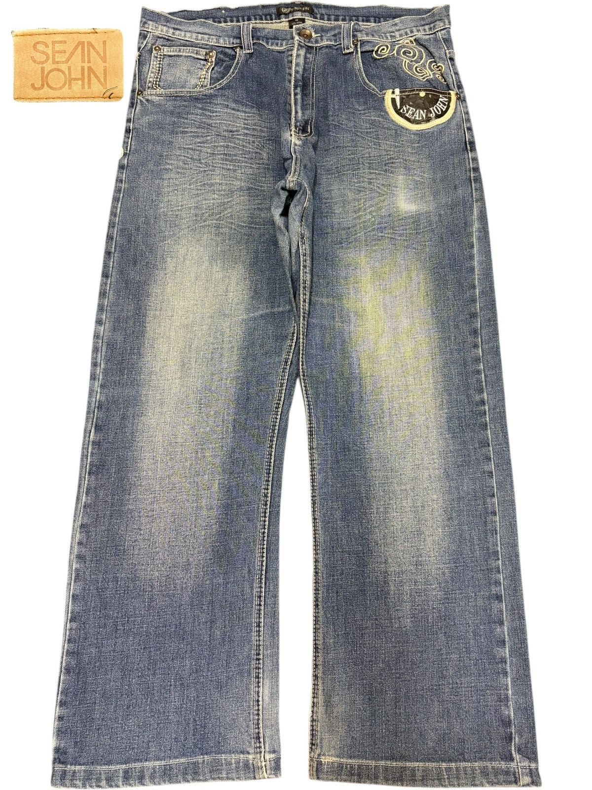 Sean John Vintage Sean John Embroidered Distress Baggy Jeans Size US 37 - 1 Thumbnail
