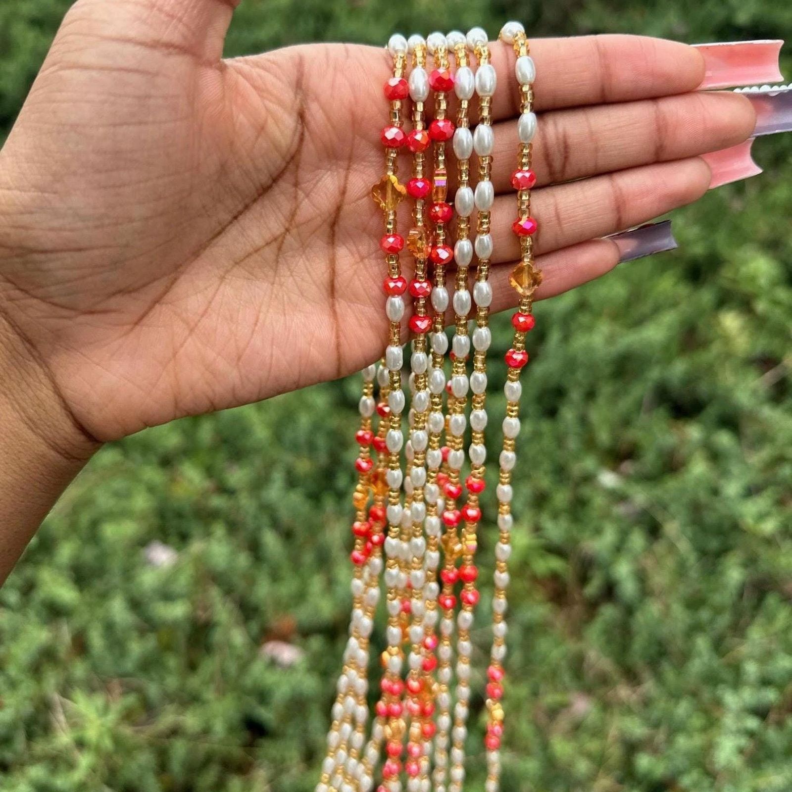 Handmade Red Pearl african beaded waist beads Size ONE SIZE - 1 Thumbnail