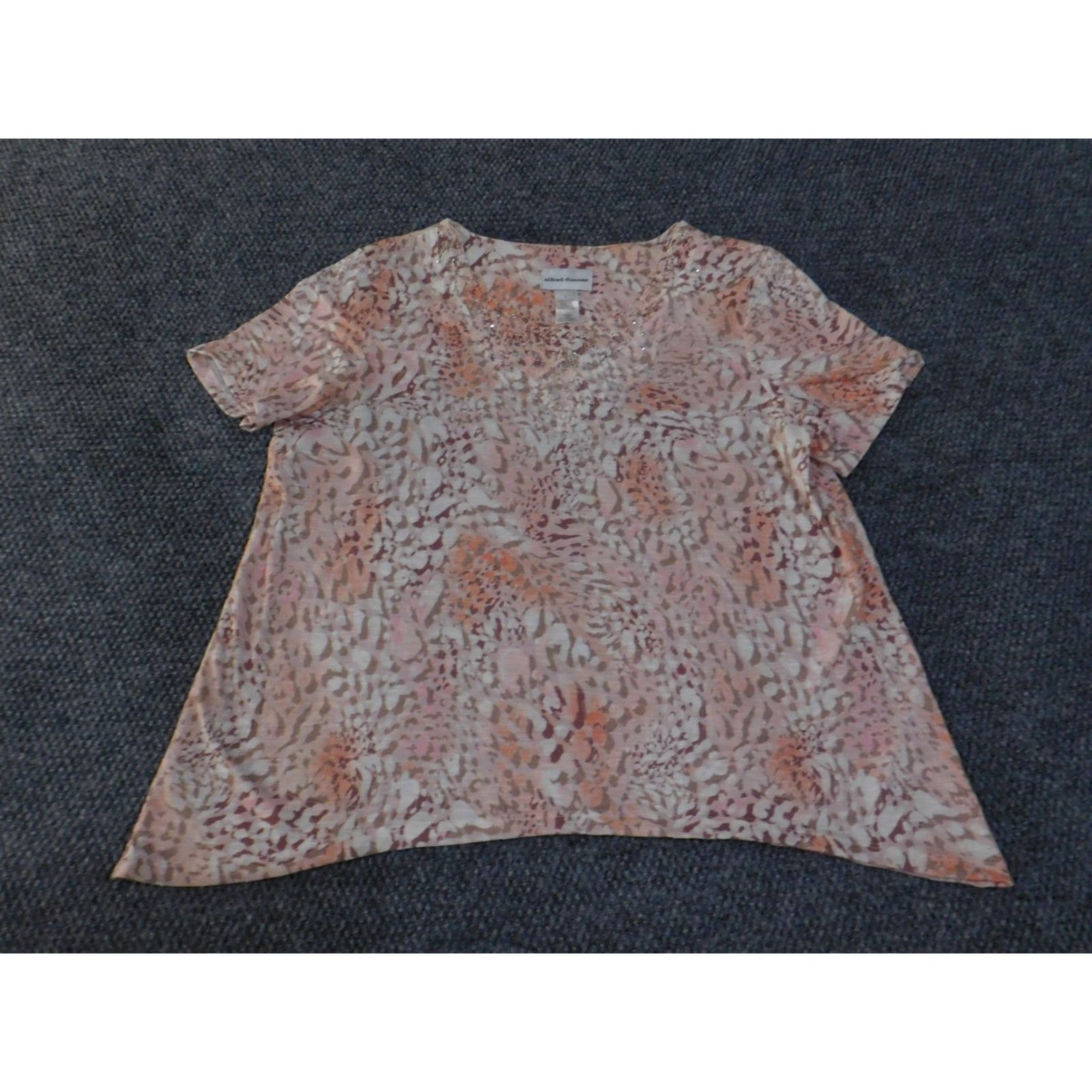 Vintage Alfred Dunner Shirt Womens Large Pink Peach Lace Beaded V Neck Short Sleeve Blouse Size L / US 10 / IT 46 - 4 Thumbnail