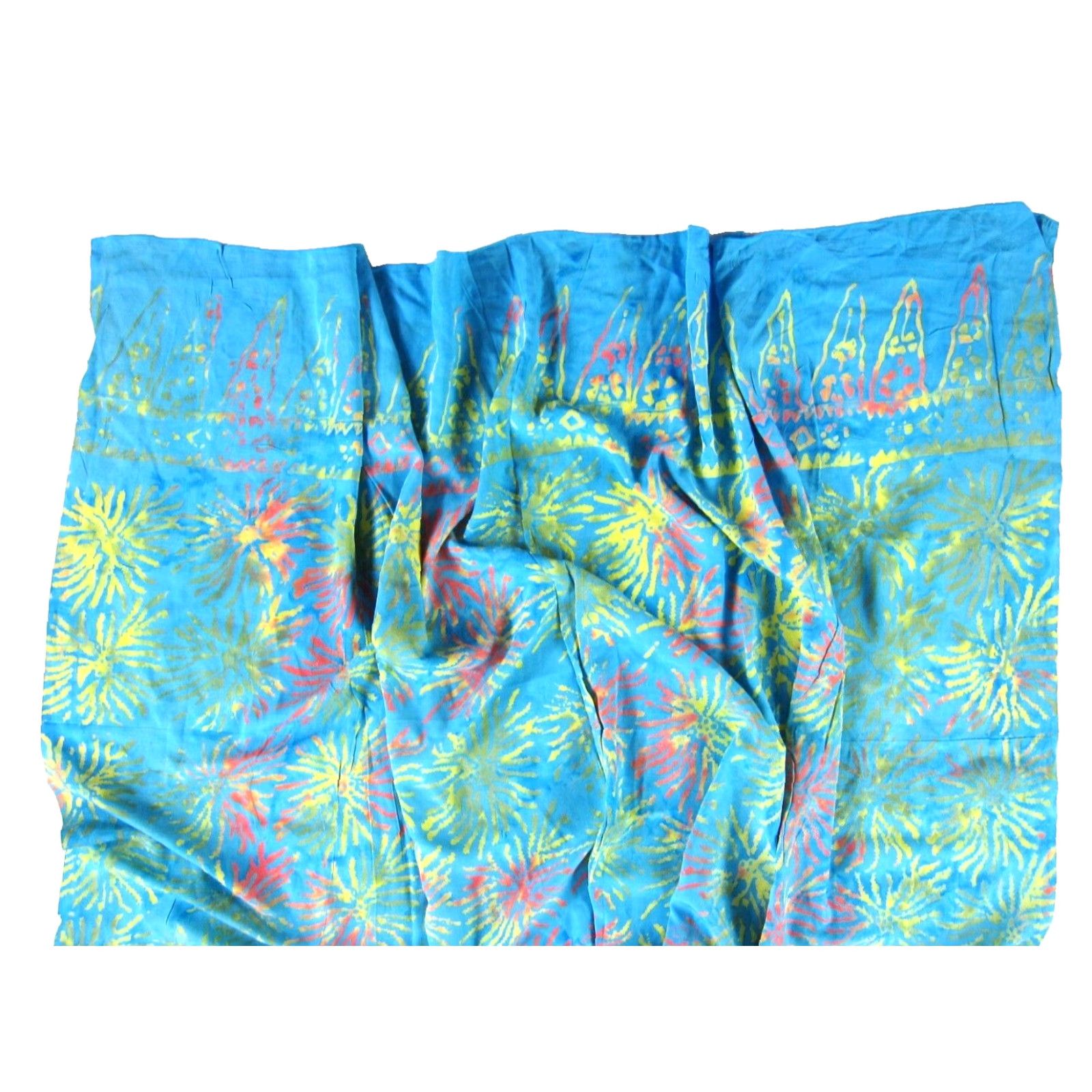 Vintage NWT Bergas 100% Rayon Blue Orange Yellow Sun Beach Wrap Sarong - Unisex Size ONE SIZE - 5 Thumbnail