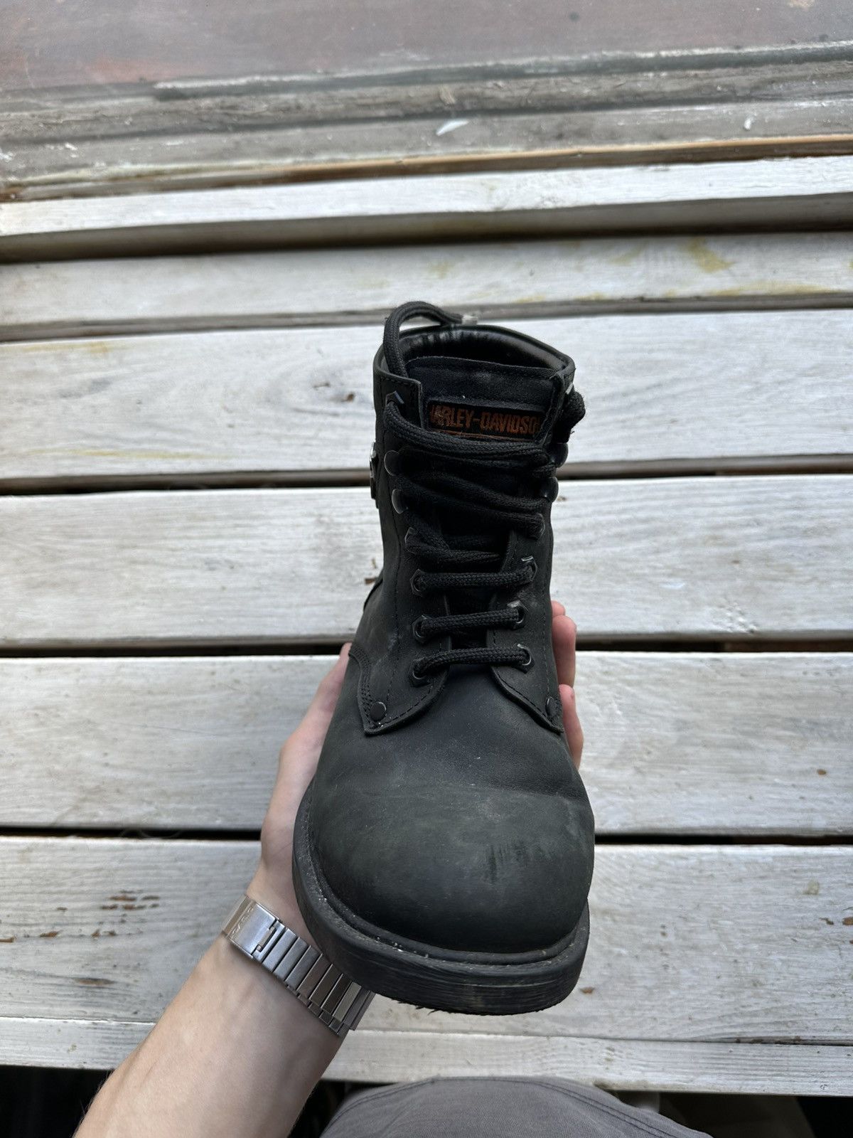 Harley Davidson 🚨RARE HARLEY DAVIDSON BLACK BOOTS METAL WITH LOGO IF6WAS9 Size US 6 / IT 36 - 3 Thumbnail